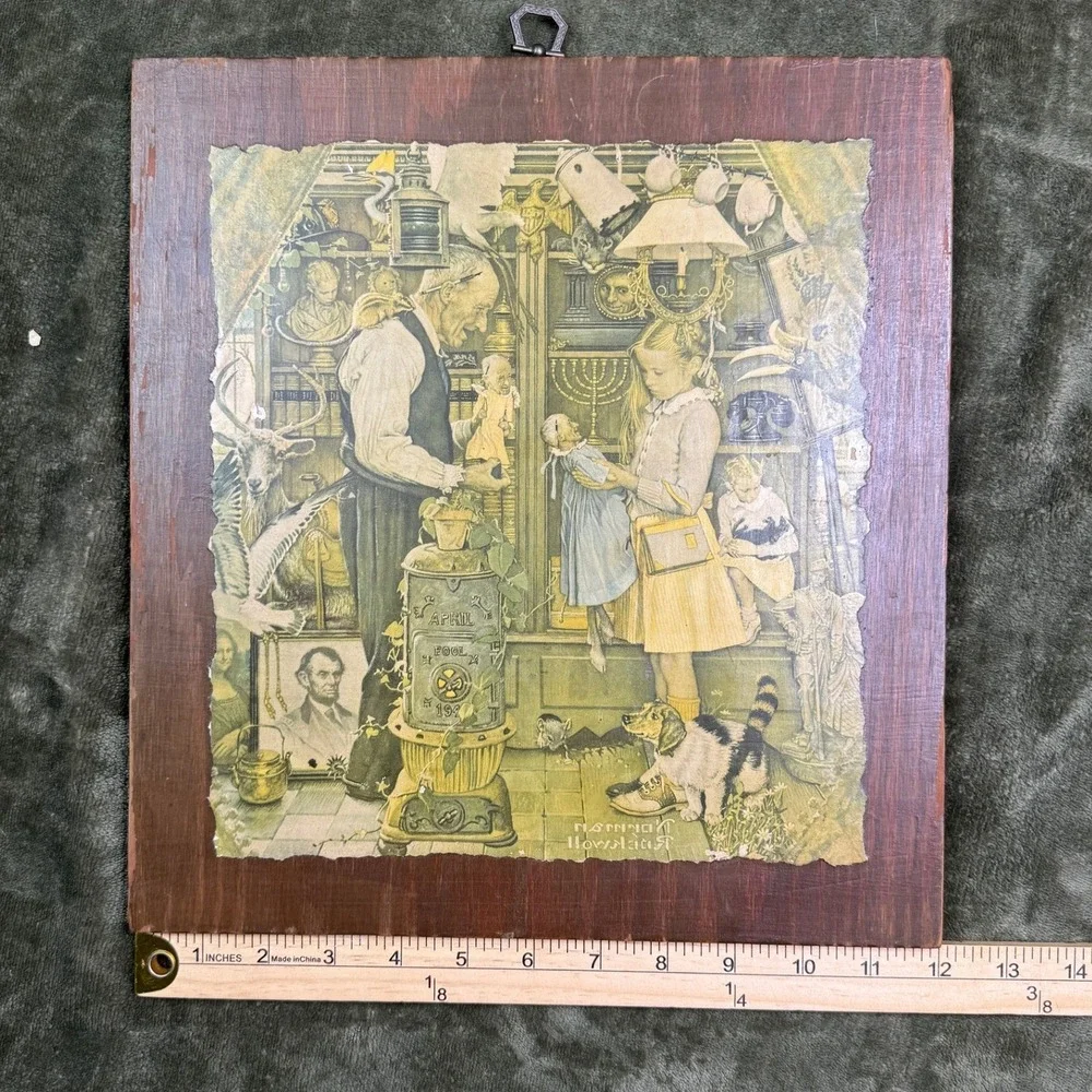 Vintage Norman Rockwell April Fool 1948 Wood Plaque Wall Art Decoupage 12x13